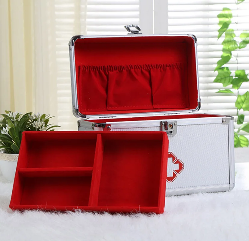 Caja de aluminio para medicina, almacenamiento port&aacute;til de primeros auxilios para exteriores, de calidad para el hogar-5