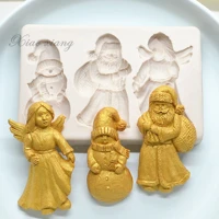 3d santa claus silicone mold angel cake border fondant cake decorating cookie baking christmas snowman chocolate gumpaste moulds