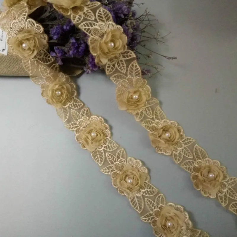 1 ярд растворимая Золотая Бриллиантовая Цветочная вышитая искусственная ткань