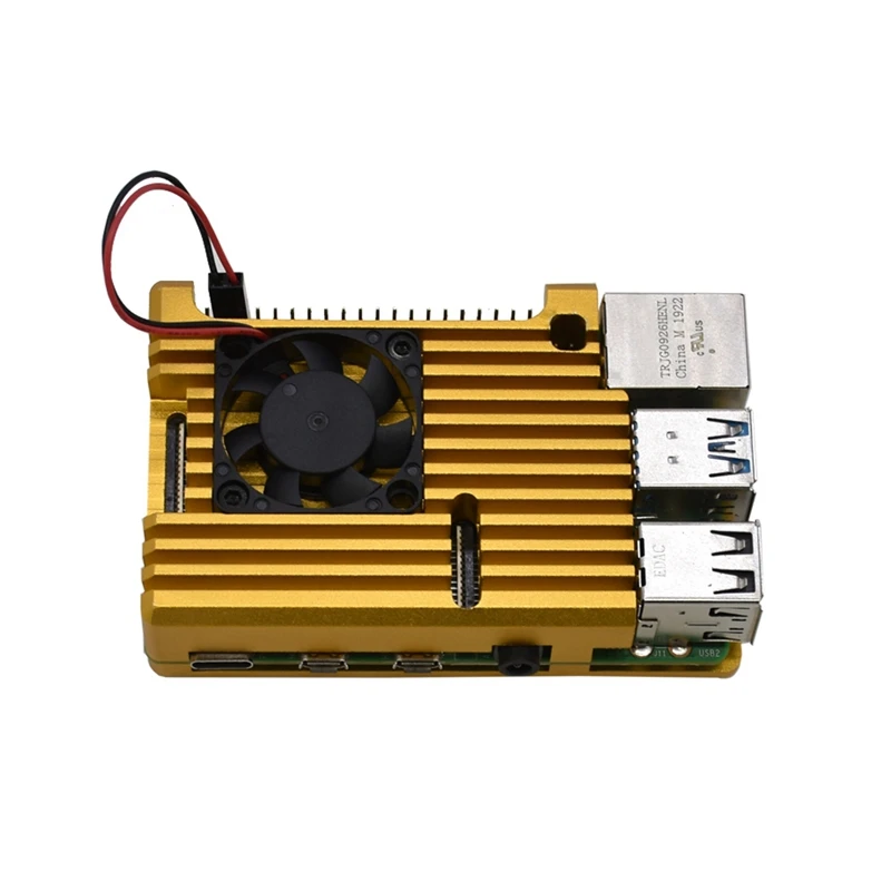 

for Raspberry Pi 4 Aluminum Alloy Case CNC Protective Cover Enclosure with Cooling Fan for Raspberry Pi 4 Model B(Gold)