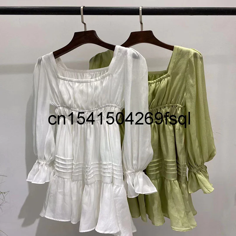 

Женское мини-платье с квадратным вырезом, модельное платье высокого качества с длинным Расклешенным рукавом, роскошный дизайн, лето 2021