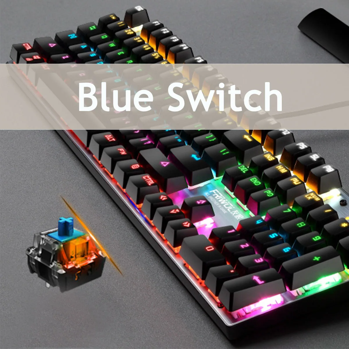 

Проводная Механическая USB клавиатура с 104 клавишами, синие переключатели, игровая клавиатура из АБС-пластика, 7 видов дышасветильник, клавиа...