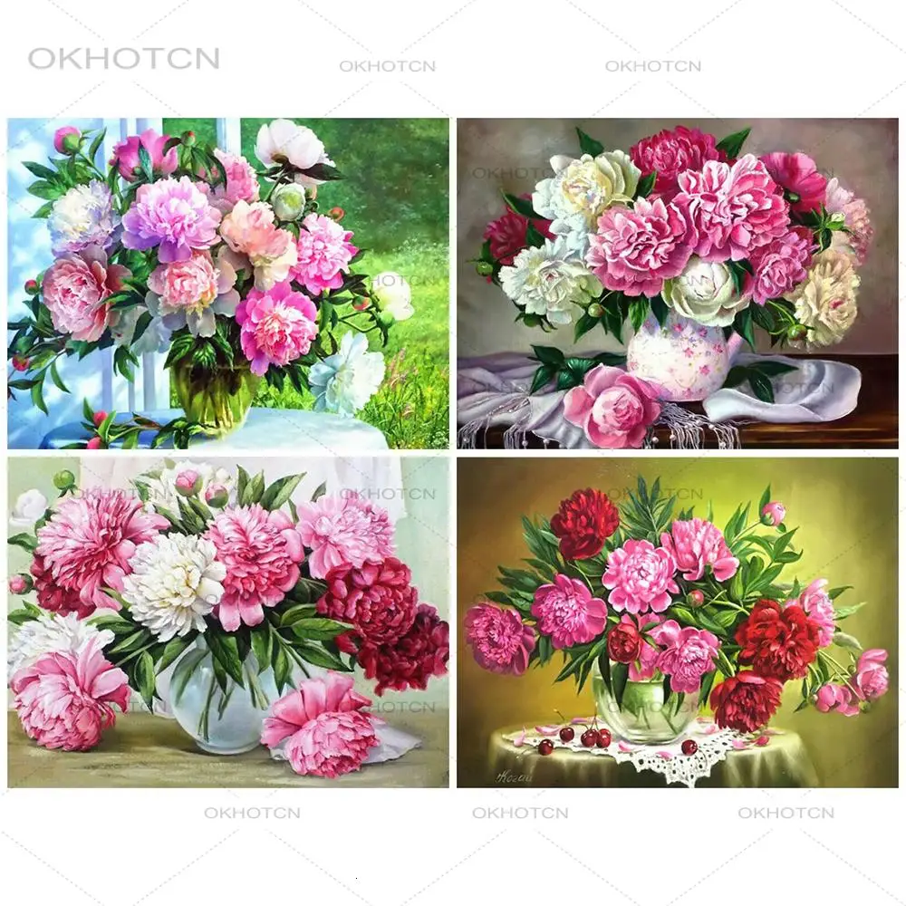 

Diamond Painting Peony Flowers Embroidery Cross Stitch Household Handmade DIY Home Decor Crafts Diamond Wall Art Print Picture
