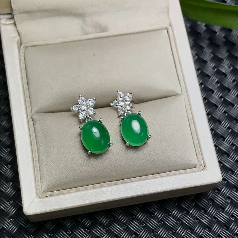 Натуральные зеленые серьги из халцедона серебряные популярный стиль