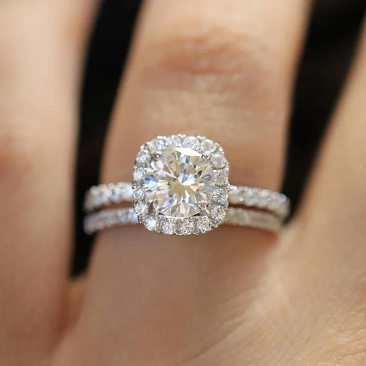 

Milangirl Color Wedding Rings For Women Square zircon Jewelry Engagement Ring Set Accessories