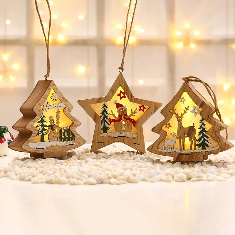 

Подвесная Рождественская елка со светодиодной подсветкой, светящиеся деревянные украшения для рождественской елки