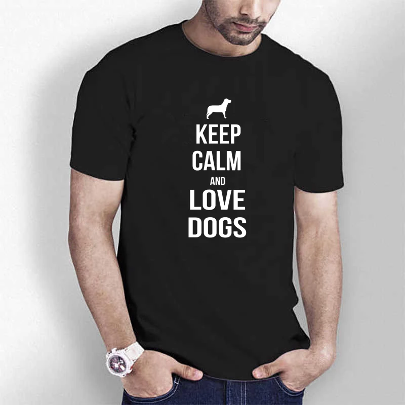 

TriDitya HT0695 # хлопковая футболка унисекс с надписью Keep Calm and Love Dogs, футболка с круглым вырезом и коротким рукавом, изготовленная на заказ