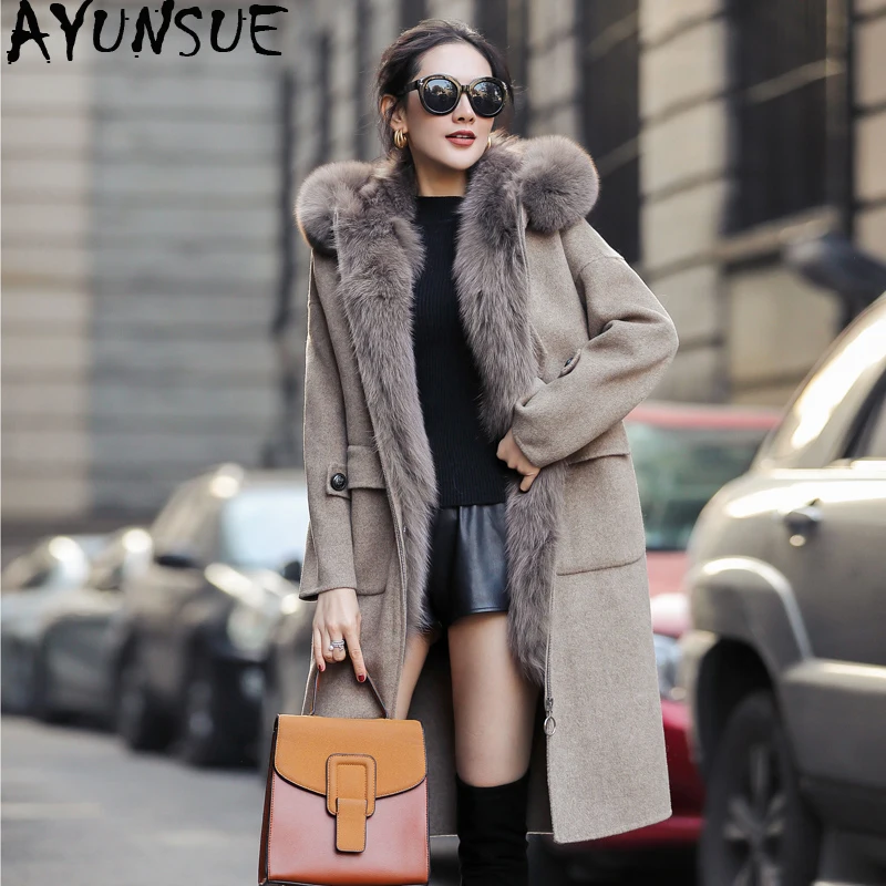 AYUNSUE Real Fur Coat Female Natural Fox Parka Winter Jacket Women Woolen Coats and Jackets korean long jacket MY4114 | Женская одежда