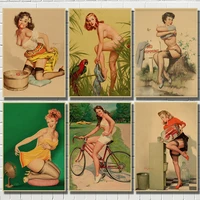 pinup girls series 3 world war ii vintage kraft paper classic poster bar cafe living room dining wall decorative paintings