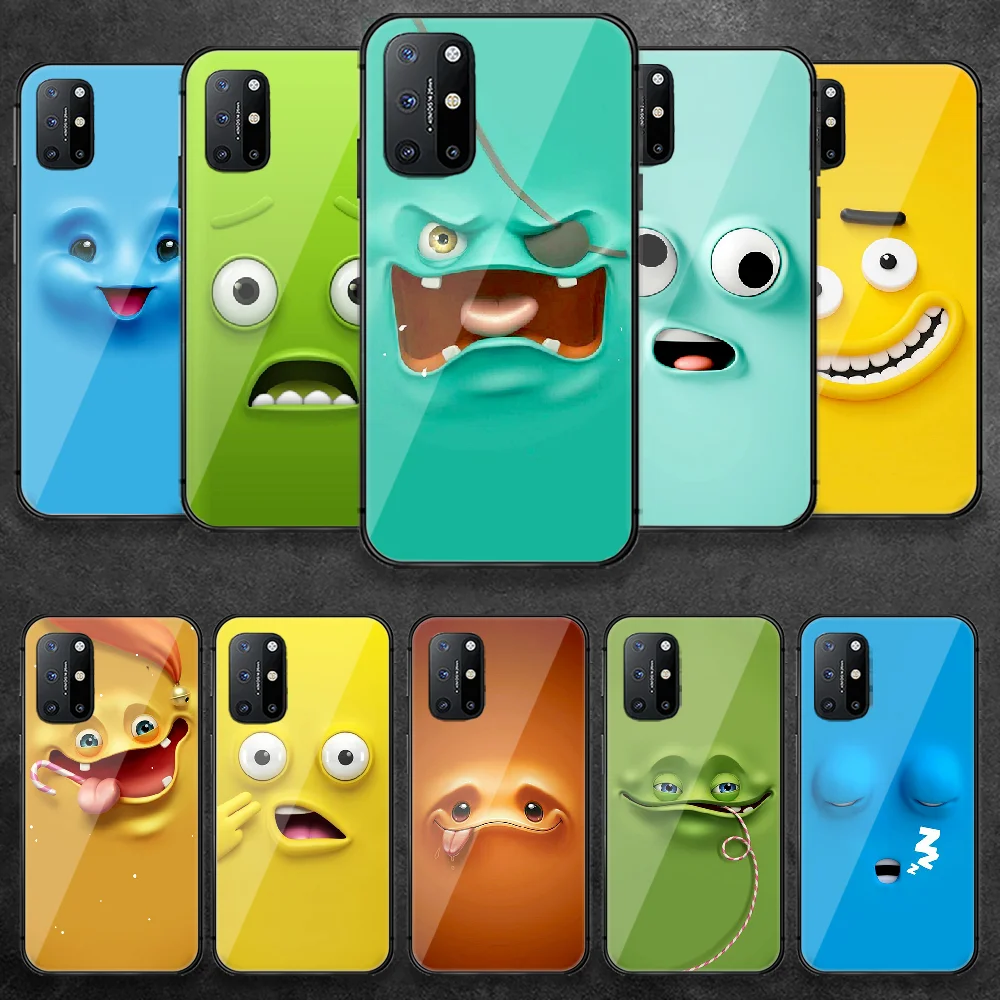 

Funny Cute Face Cartoon Tempered Glass Phone Case Cover For Oneplus Oppo Realme A53 Find X 2 3 5 6 7 8 9 T Pro Nord Gt Neo 3D