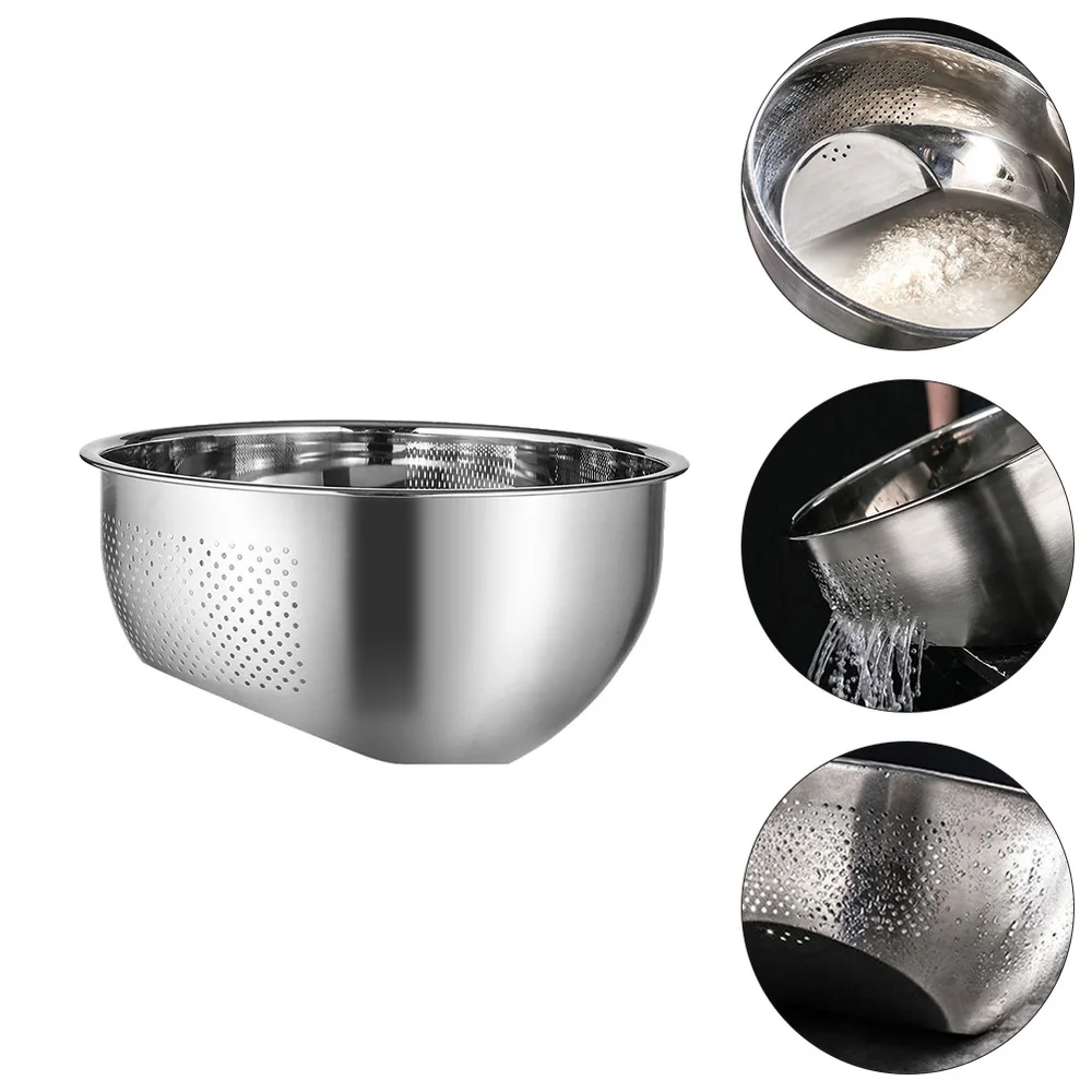 

1Pc Stainless Steel Drain Basin Durable Sink Colander Vegetable Rice Basin