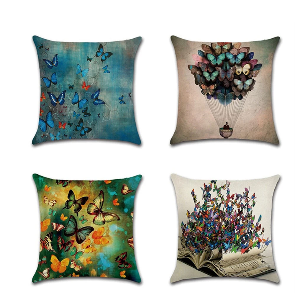 

Linen Butterfly Painting Cushions Throw Pillow Cartoon Cushion Wrap Decorative Pillows For Sofa Home Livingroom Decoration