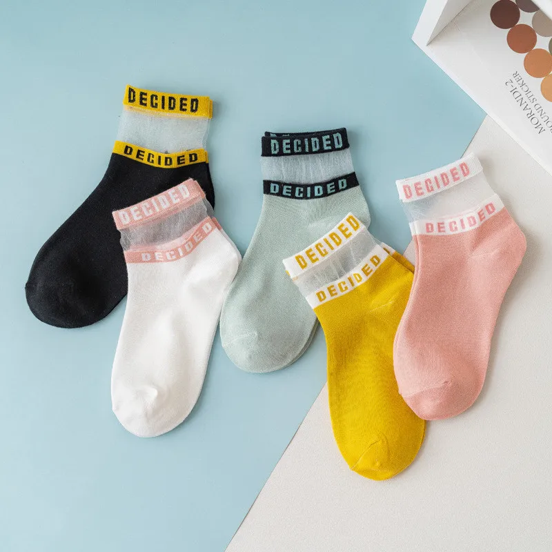 1 пара летние прозрачные носки с буквенным принтом женские хлопковые короткие