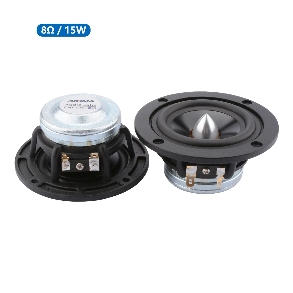 8 Ohm Speaker AIYIMA, 2 шт., 3 дюйма, динамик среднего диапазона, 4, 8 Ом, 15 Вт, полный диапазон, автомобильный динамик, цилиндрическая головка, алюминиевый громкий динамик, сделай сам, звуковая музыкальная система - Цвет: 8 Ohm Speaker