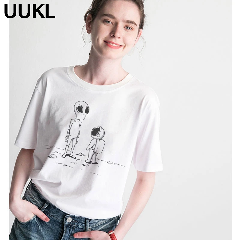 UUKL New Moda Mujer 2020 летняя футболка белая Harajuku Kawaii астронавт Baby And Alien женская модные