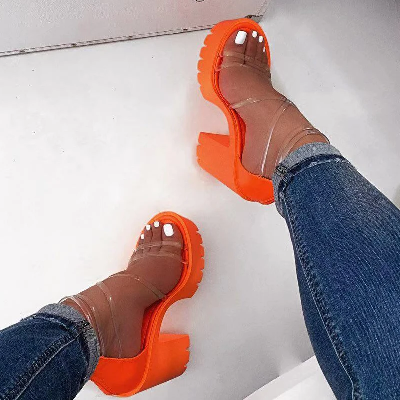 Oeak Women Transparent Sandals Ladies High Heel Slippers Candy Color Open Toes Thick Female Slides Summer Shoes sandalias | Обувь