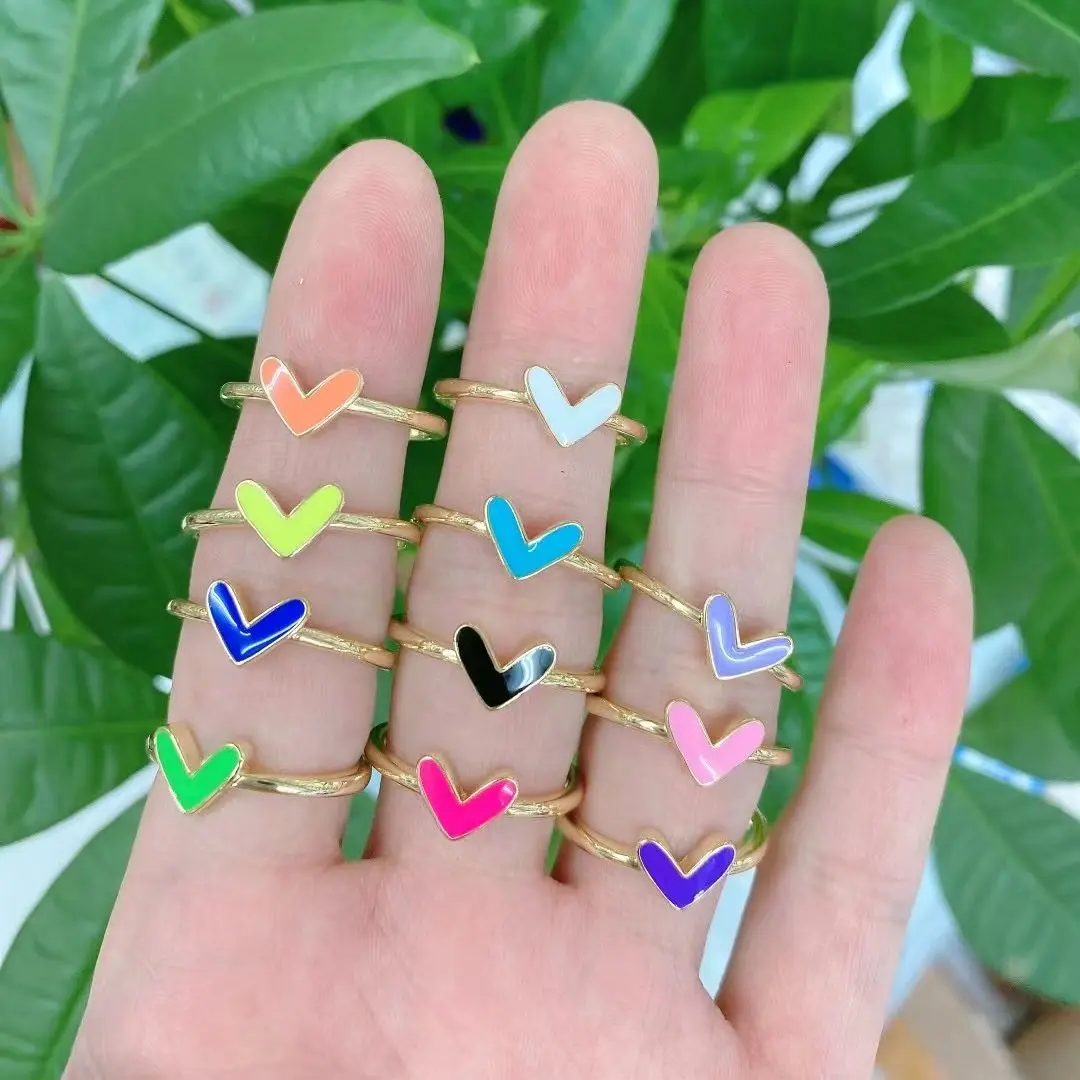 

10 шт., маленькие золотые кольца в форме сердца для женщин, тонкие эмалированные женские кольца в форме сердца, новые ювелирные изделия 2021