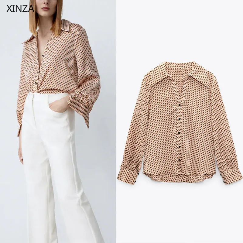 

2021 Za Women Summer Print Irregular Shirt Long Sleeve Button Up Loose Shirts Woman Fashion Vintage Casual Blouse Tops Mujer