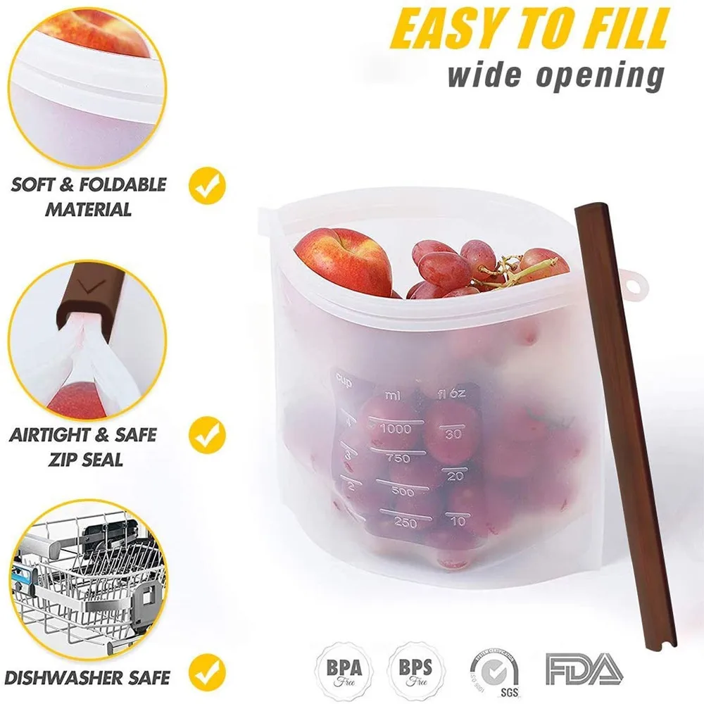 

Food Sealing Bag Household Food Grade Silicone Fruit Meat Self-Sealing Kitchen Storage Bag Reusable Silicone Storage Bag Kitchen