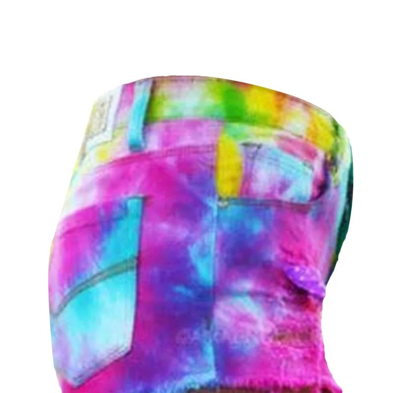 

Sexy Tie Dye Hole Denim Shorts Fashion Boyfriend Hot Pants Women Ripped Straight Leg Jeans Denim Trousers