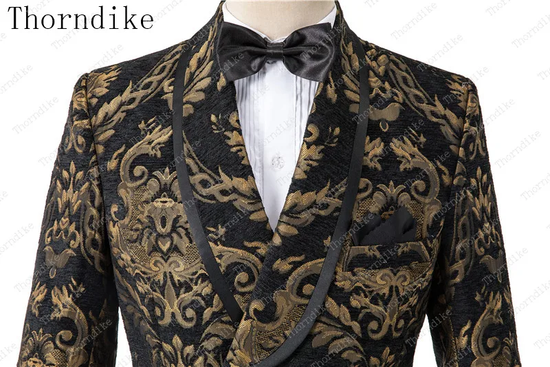 Thorndike costum сделано Золотой классический узор стиль мужской свадебный костюм двубортное пальто высокого качества мужской Wondeful костюм