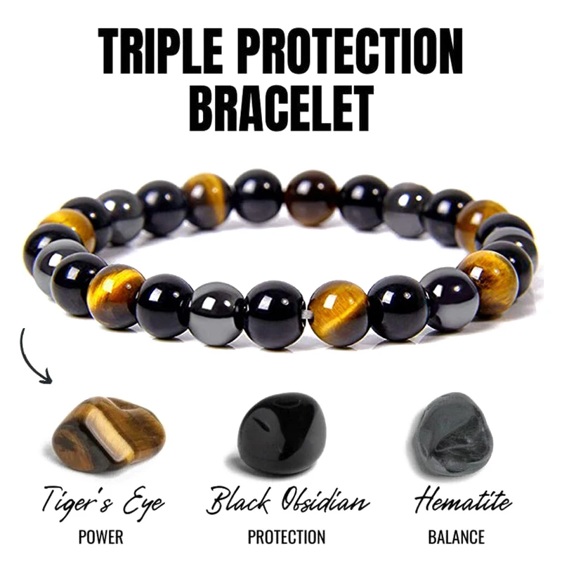 Pulseras de Ojo del Tigre para Hombre y Mujer, Brazalete con Cuentas de Obsidiana y Hematita