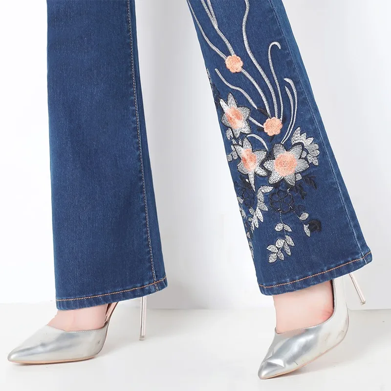 2019 осенние женские джинсы клёш с вышивкой для девочек брюки женщин больших