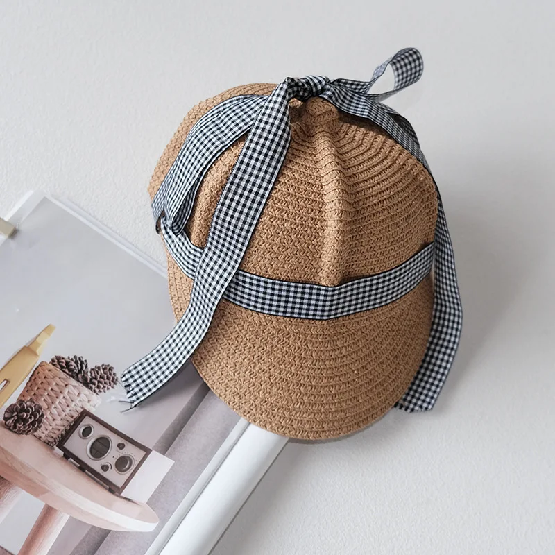 Детская соломенная Кепка милая летняя бейсболка с бантом на завязках уличная
