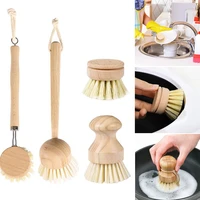 1pcs sisal solid wood creative pot brush long handle kitchen cleaning brush beech woodrubber wood household supplies cleaning