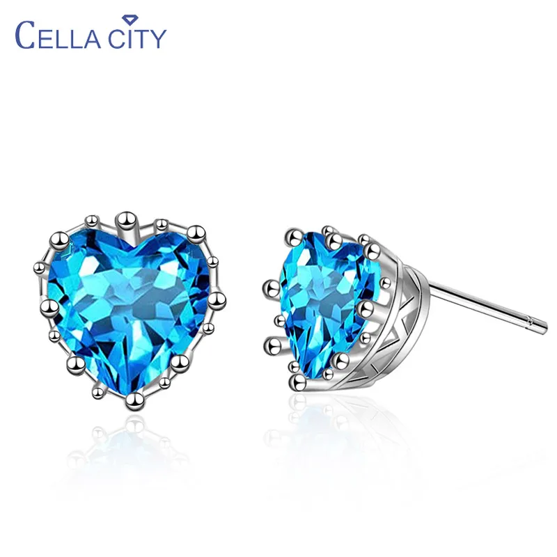 Женские серьги-гвоздики из серебра 925 пробы с аквамарином | Украшения и