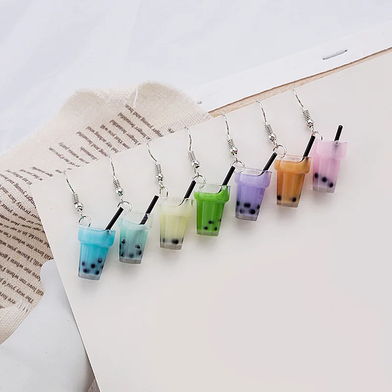 

6 Colors Pearl Milk Tea Dangle Earrings Resin Cute Bottles Earring Drops For Women Girls Party Jewelry Accessories Zhou 2021 New