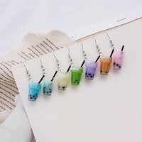 6 colors pearl milk tea dangle earrings resin cute bottles earring drops for women girls party jewelry accessories zhou 2021 new