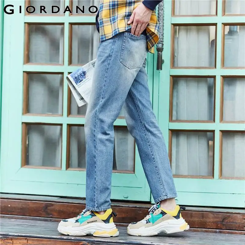 Джинсы Giordano мужские с эффектом потертости модные штаны из денима полной длины 100%