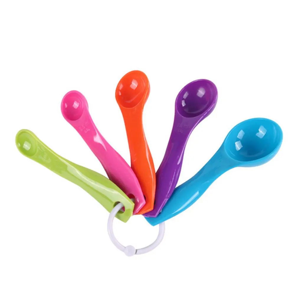 

5 Pcs/Set Colorful Plastic Kitchen Measuring Cups Ergonomic Handle Sugar Cake Baking Spoon Household Measuring Scoop