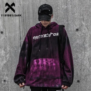 11 byb's DARK Color Block пуловер с надписями Мужская модная уличная одежда толстовки с капюшоном Harajuku Хип-хоп Повседневная Толстовка Оверсайз
