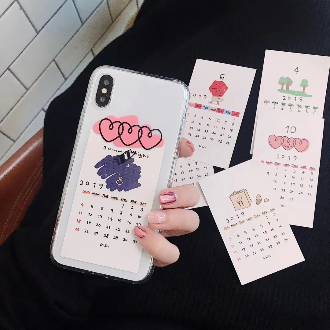 Корейская INS прозрачная Милая мультяшная любовь 2019 карточка с календарем чехол