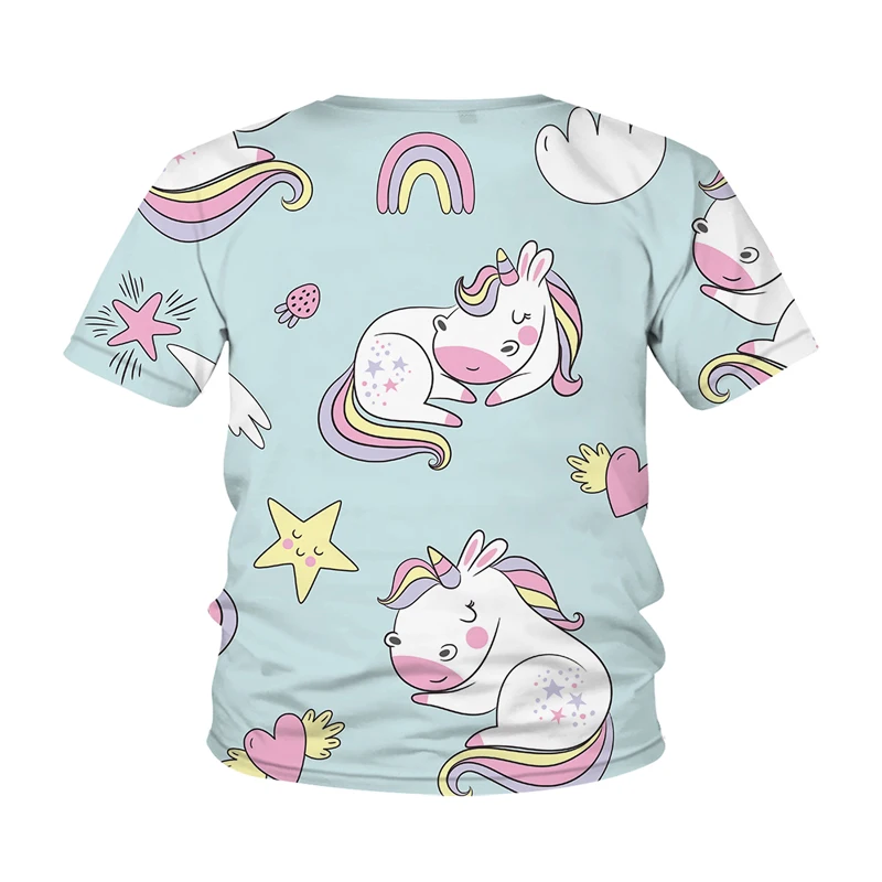 

New Cute Unicorn Girl T-Shirt Summer Loose Comfortable Children'S Clothes 3D Printed Boys graphic shirts clothes Kids teenagers