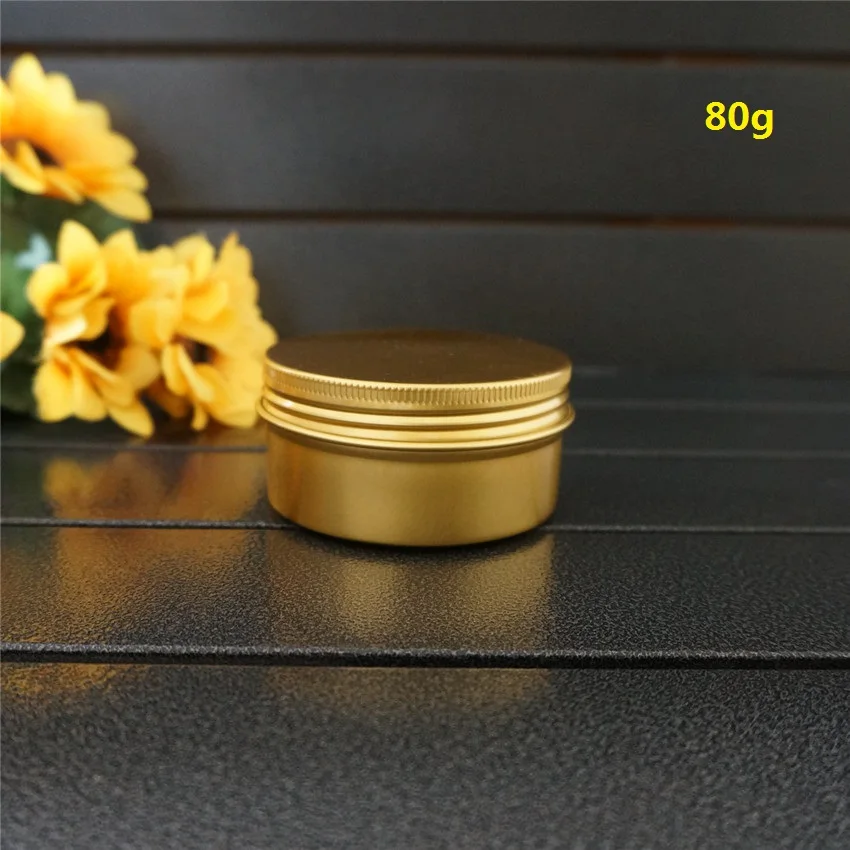 

80g 68*35mm Gold Empty Round Aluminum Box Metal Tin Cans 80ml Cosmetic Cream Containers DIY Refillable Jar Tea Aluminum Pot