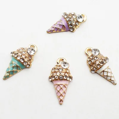 10 шт./лот эмалированное ожерелье с подвеской в виде мороженого со стразами