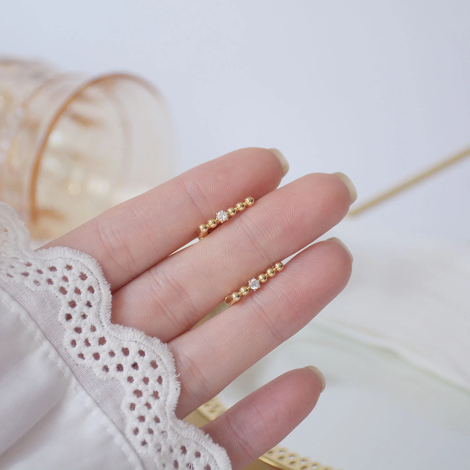 

New Arrive 14K Real Gold Metal Design Letter D Zircon Beanie Simple Stud Earrings for Women Cubic Zircon ZC Earrings