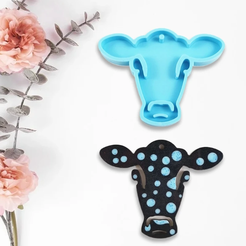 

Shiny Cow Head Keychain Epoxy Resin Mold Handmade Key Ring Pendant Silicone Mould DIY Crafts Jewelry Casting Tool