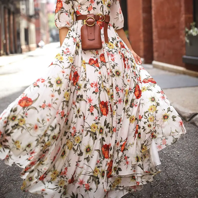 Новинка женское богемное длинное платье макси с цветочным принтом летнее