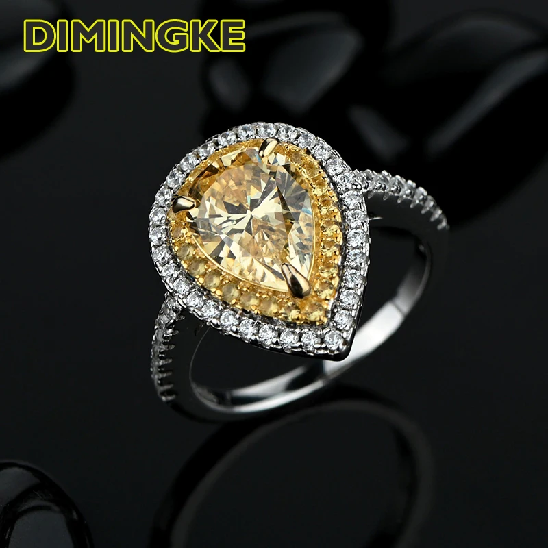

DIMINKE 7*10 Sparkling Drop-shaped Yellow Diamond Ring 100%-s925 Sterling Silver Fine Jewelry Cocktail Woman Gift