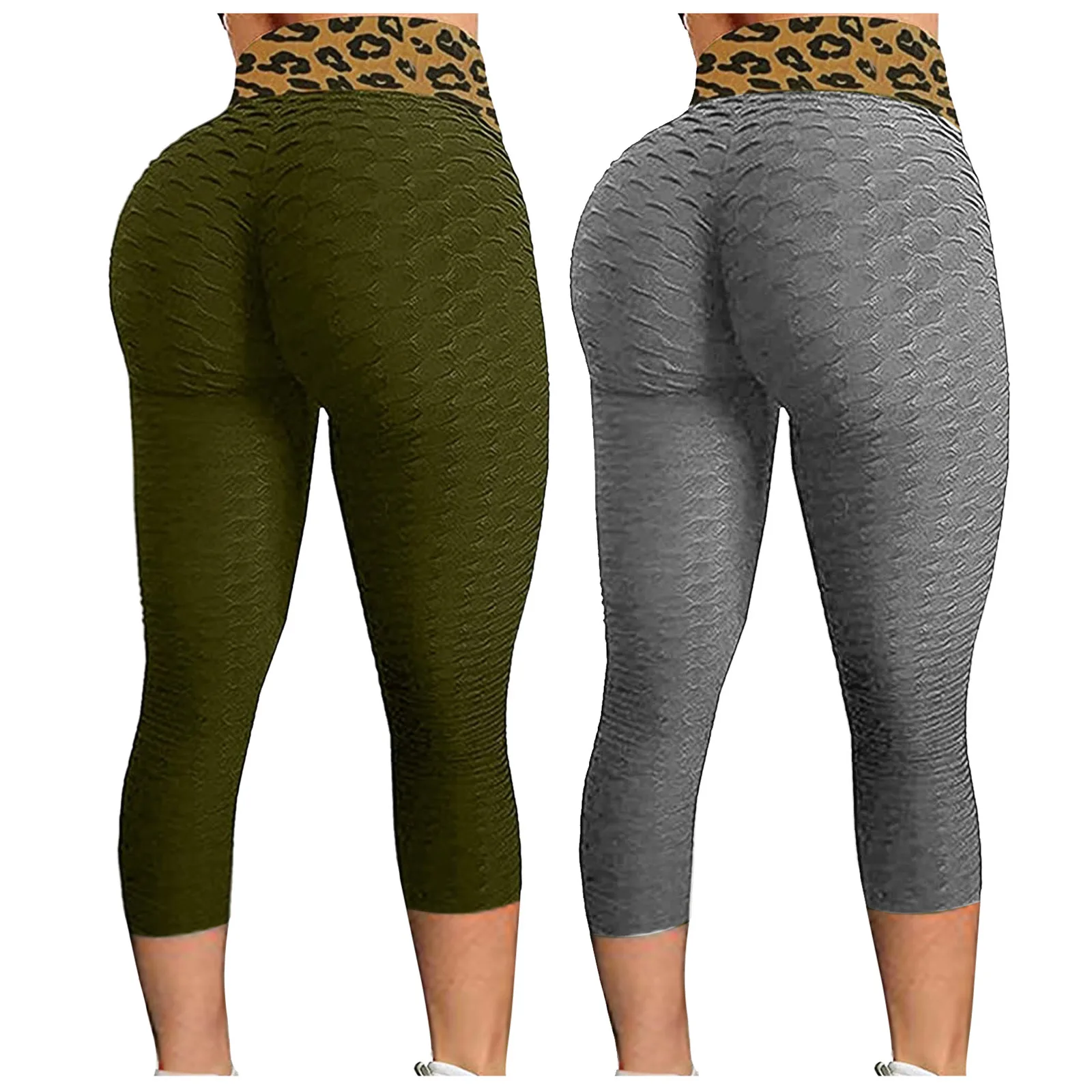 

ISHOWTIENDA 2pcs Women Fashion Print Yoga Pants Plus Size Casual High Waist Sport Pants Sin Costura Leggings