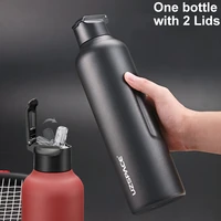 uzspace stainless steel water bottle with straw direct drinking 2 lids vacuum flask keeps hot and cold great for hiking biking