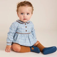 new baby boys spanish cottom rompers red trim newborn long sleeve bubbles peter pan collar plaid jumpsuits boy spain outfits