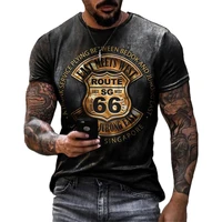 summer new mens t shirts oversized loose clothes vintage short sleeve fashion america route 66 letters printed o collared tshirt