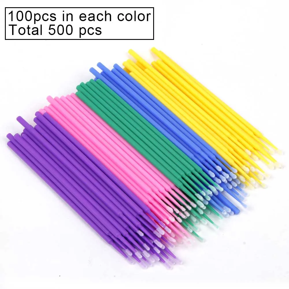 500pcs mixing 100/500/1000 шт/партия микрощетки для наращивания ресниц ватный тампон клей для ресниц щеточки одноразовые аппликаторы палочки инструменты для макияжа - Цвет: 500pcs mixing