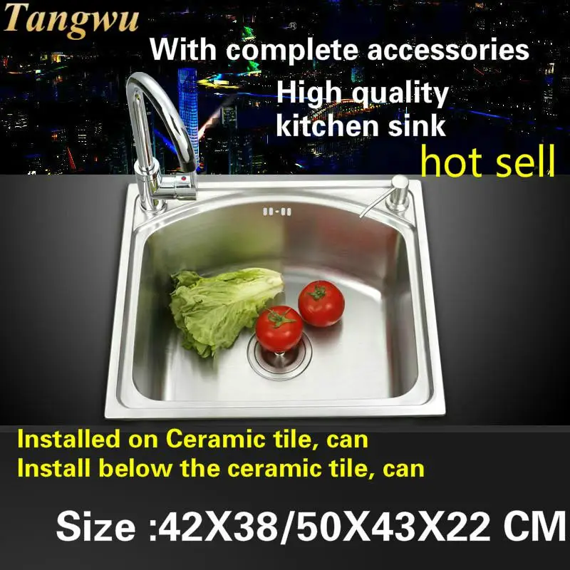 Раковина Tangwu для кухни и балкона, пищевая, нержавеющая сталь 304, 0,8 мм, маленькая, с одним слотом, 42x3 8/50x43x22 см