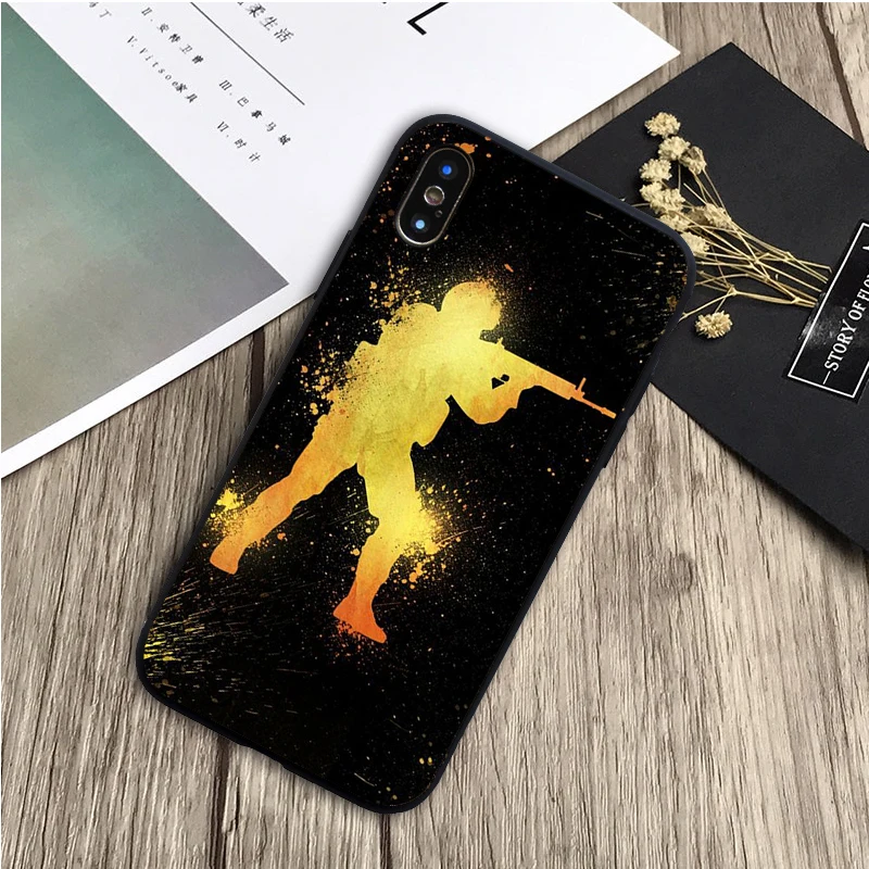 CS GO пистолет черный силиконовый чехол для мобильного телефона iPhone 12 XR XS Макс 5 5S SE